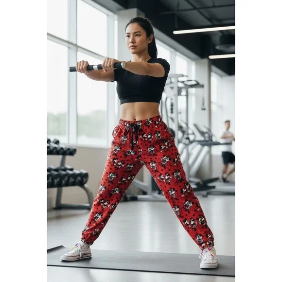 Disney Womens Mickey‎ Minnie Mouse Valentine's Loungewear Pajama Pants Red Sz M - Picture 2 of 7